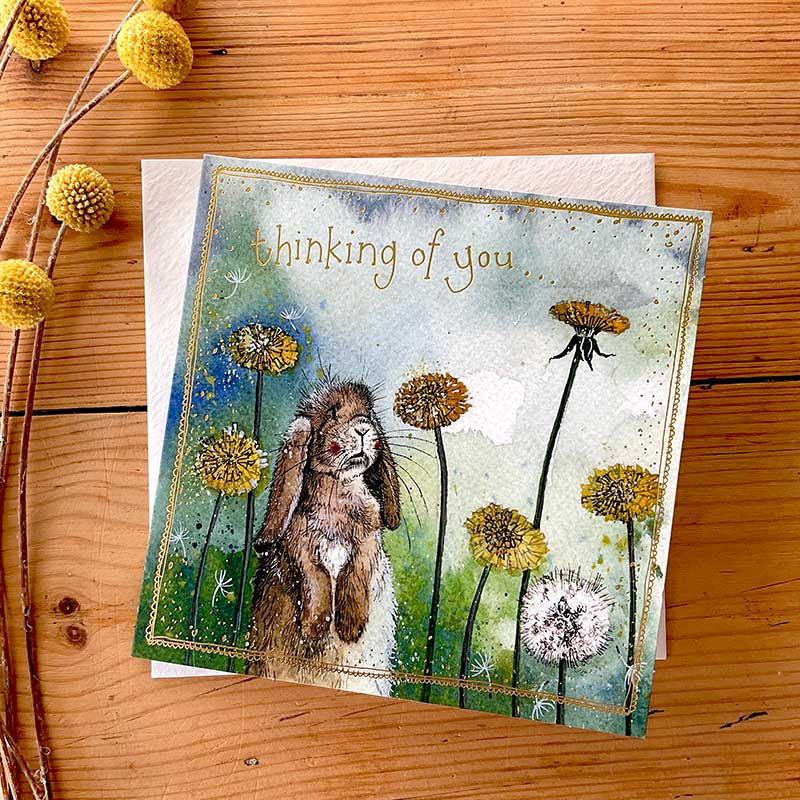 Rabbit & Dandelions Thinking Of You Card