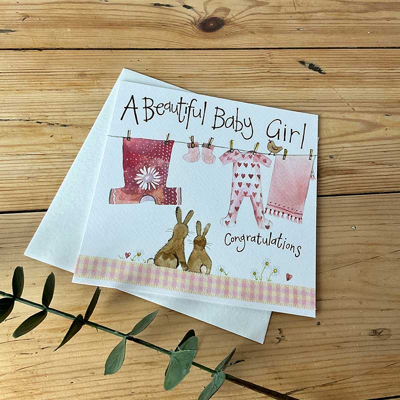 Pink Washing Line Baby Girl Card
