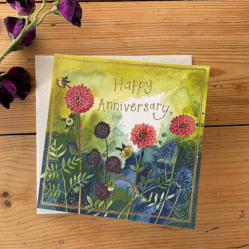 Dahlia & Sea Holly Anniversary Card