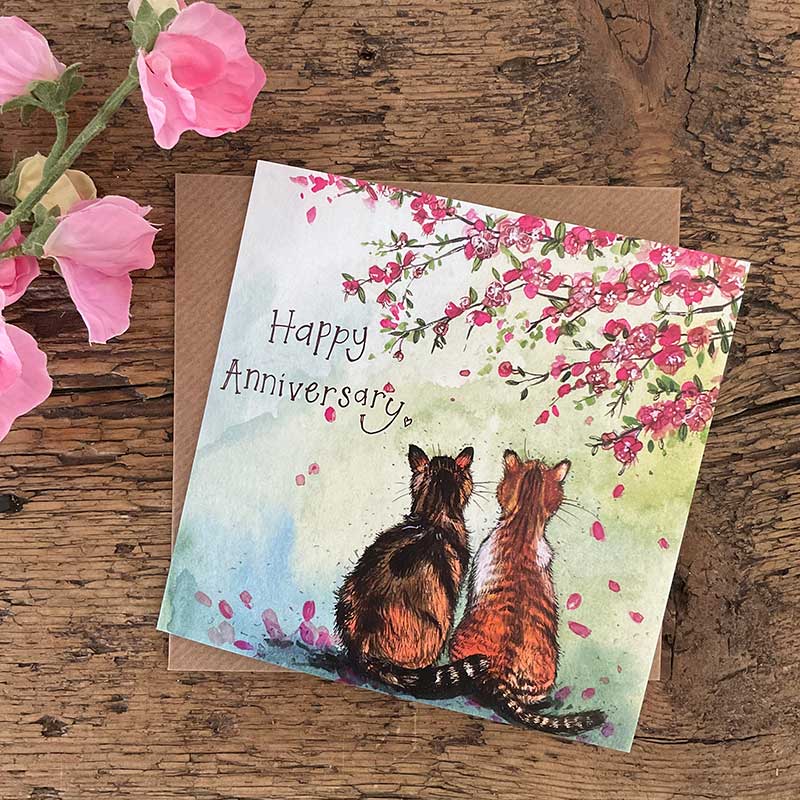 Cats & Blossom Anniversary Card
