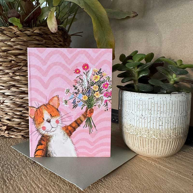 Cat And Spring Bouquet Blank Card