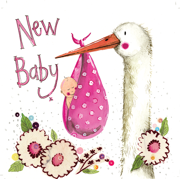 Pink Stork New Baby Card
