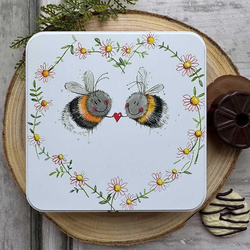 Bees And Heart Large Square Tin