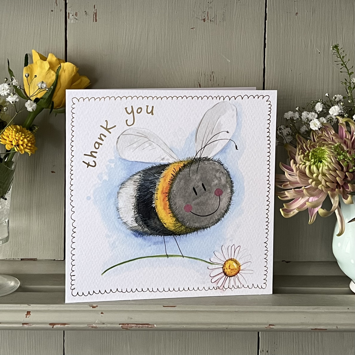 Bee And Big Daisy Thank You Sparkle Card