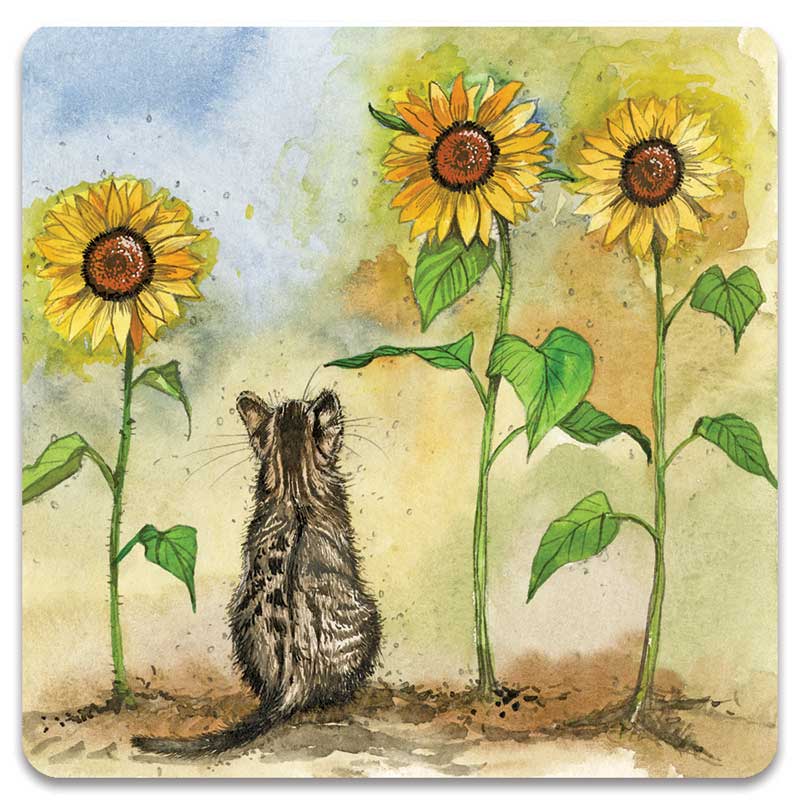 Cat And Sunflowers Fridge Magnet