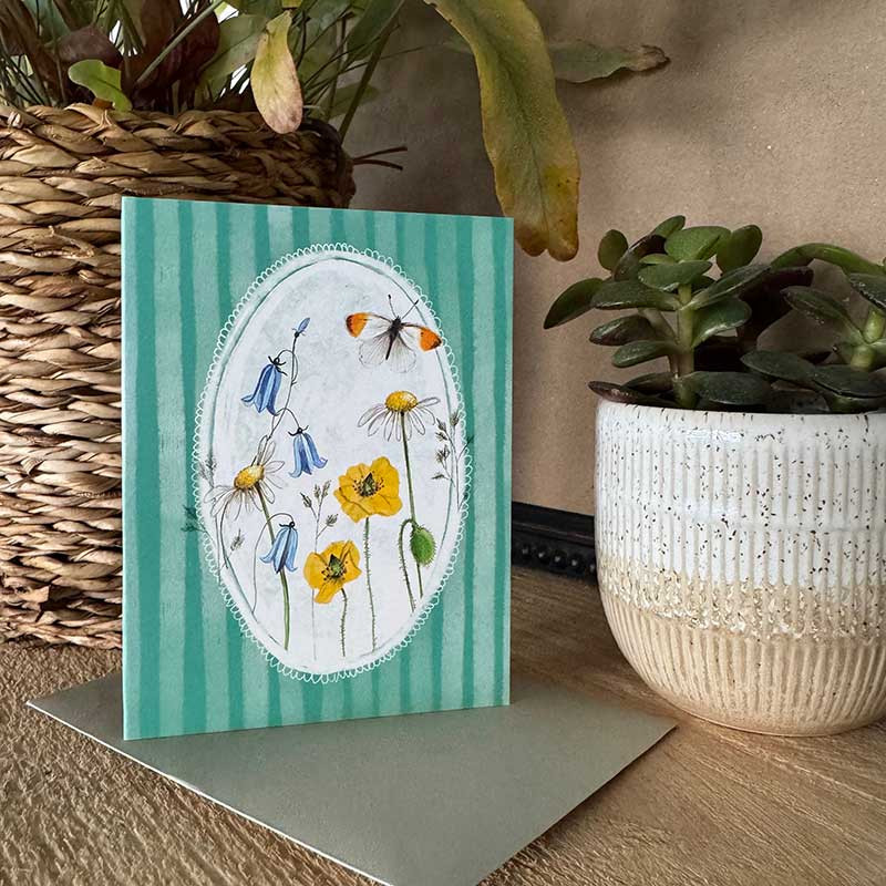 Butterfly And Flowers Blank Card