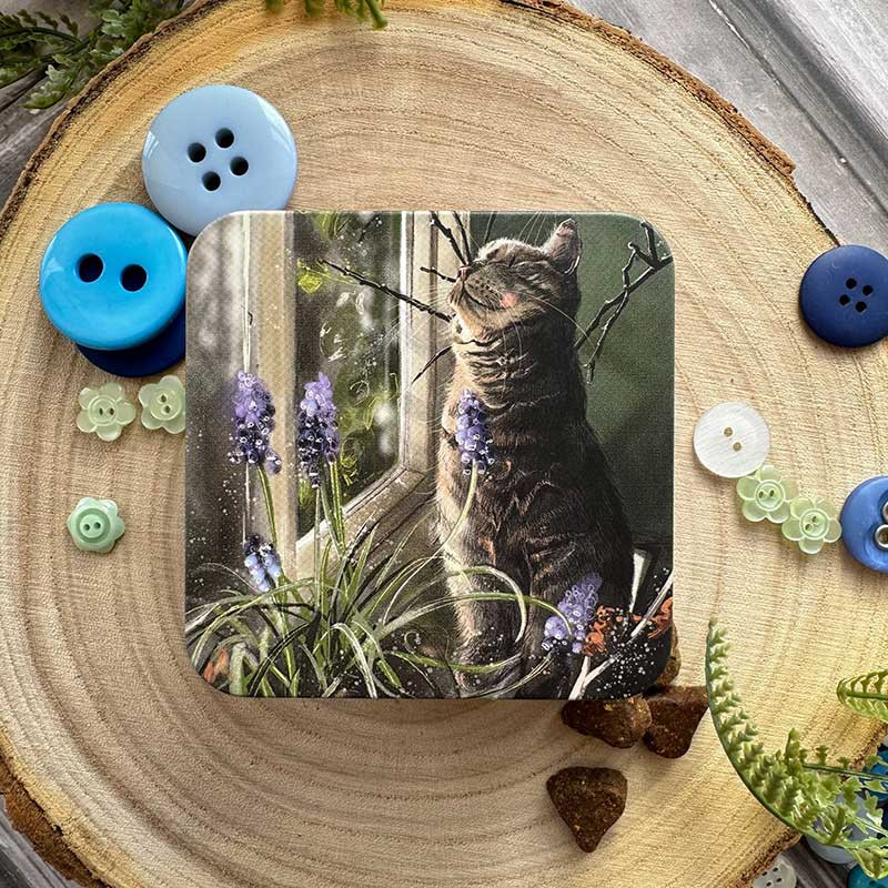 Cat And Muscari Medium Square Tin
