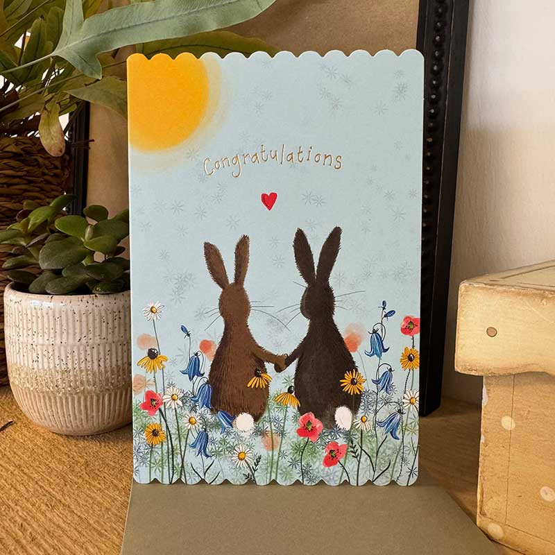 Rabbits And Wild Flowers Congratulations Card