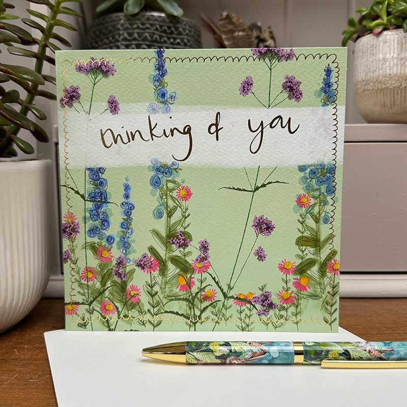 Thinking Of You Flowers Larg Sparkle Card